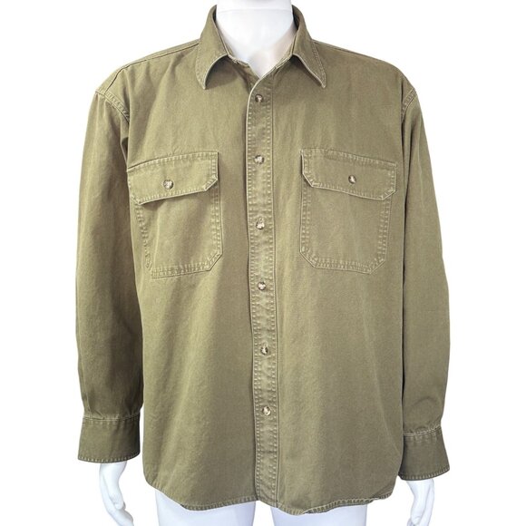 Cabelas Mens Long Sleeve Button-Up Shirt Olive Green Size L - Picture 1 of 7